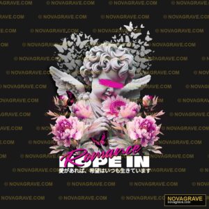 A Poster With A Statue And Flowers Nature Botanical - DTF Transfer Design