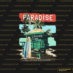 A Poster With A Surfboard And Palm Trees Sports Fitness - DTF Ontwerp