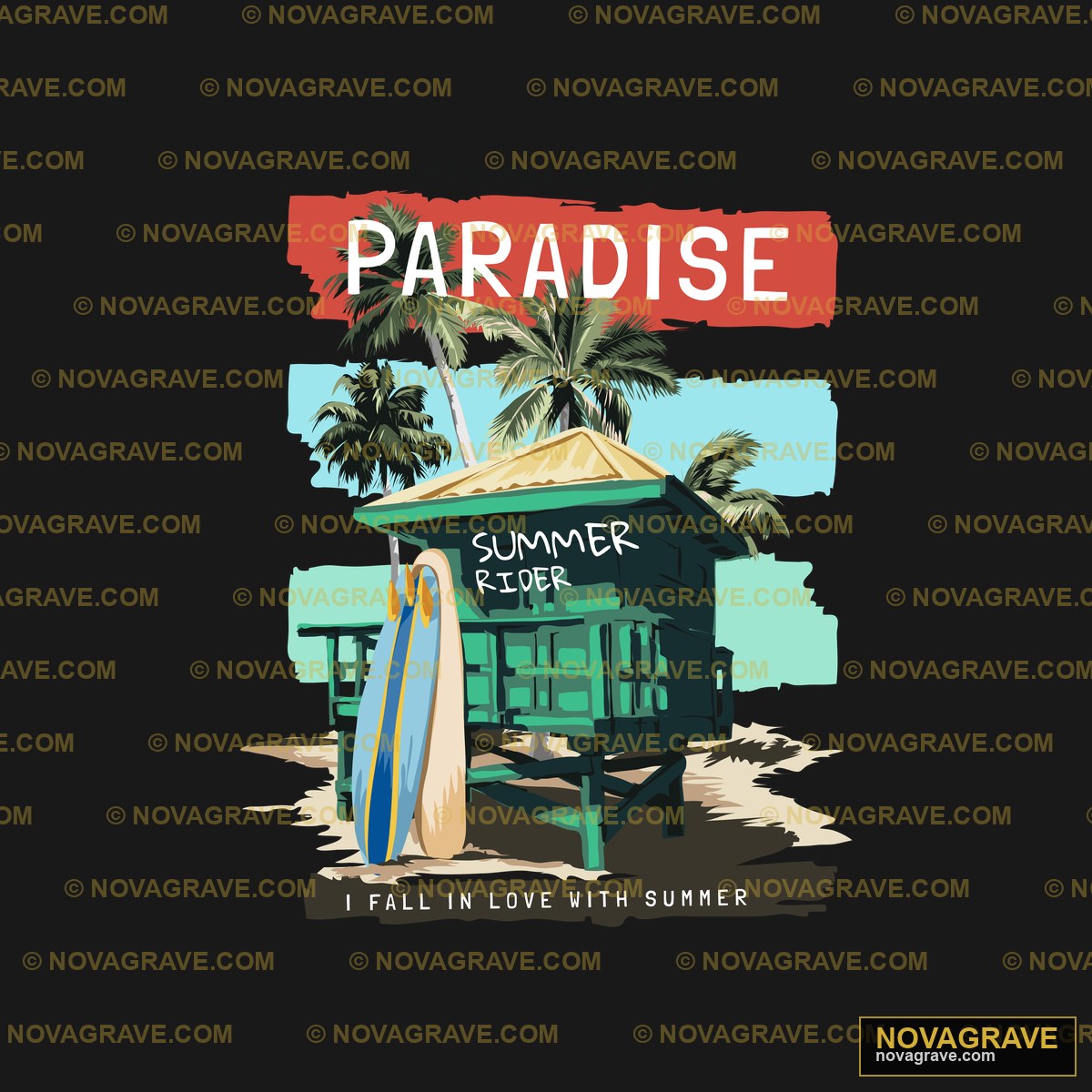 A Poster With A Surfboard And Palm Trees Sports Fitness - DTF Ontwerp