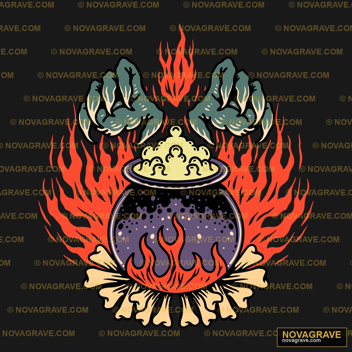 A Pot Of Cauau With Flames And A Skull Streetwear Urban - Design DTF