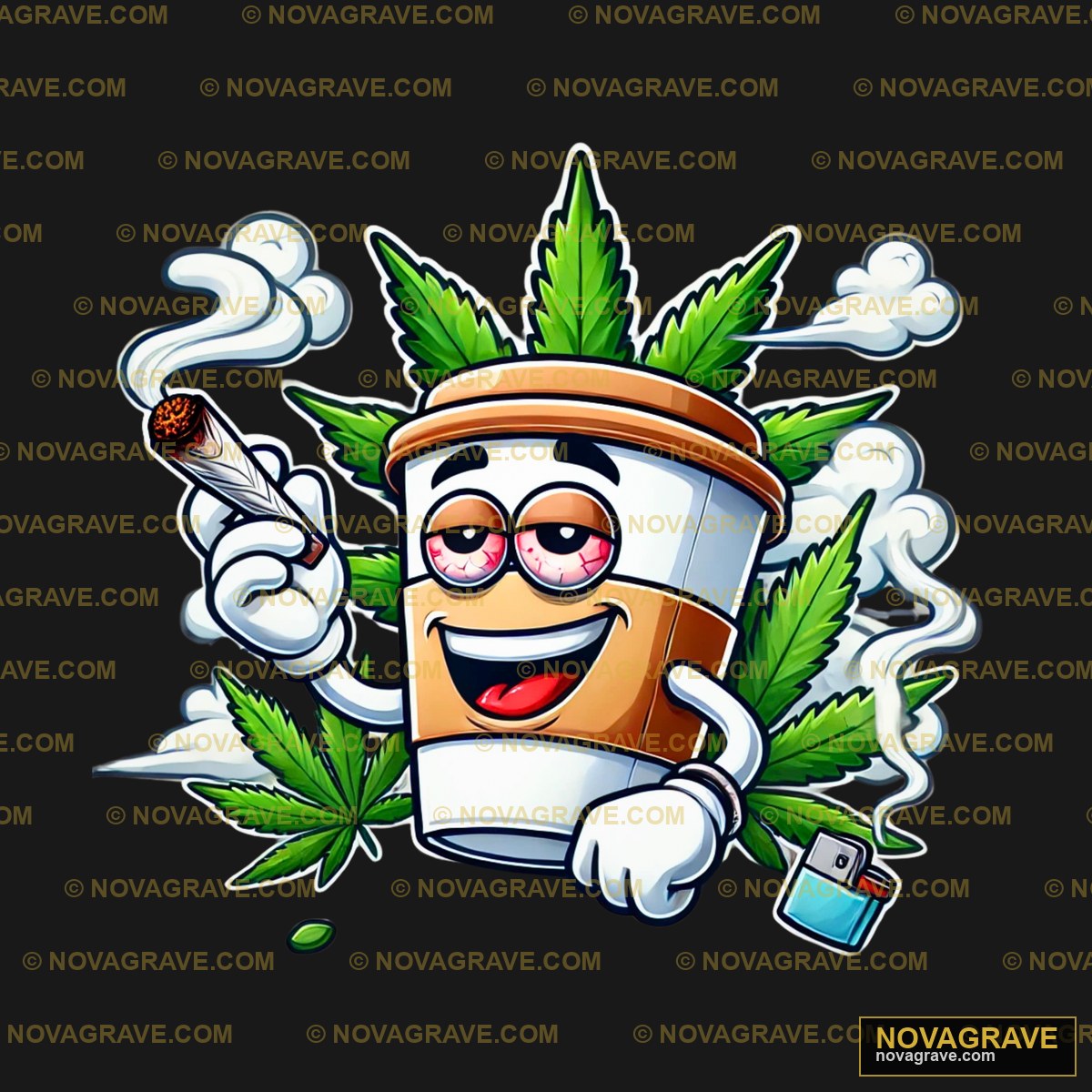 A Pot Of Marijuana With A Cigarette And A Cig Other Designs - DTF Transfer Design