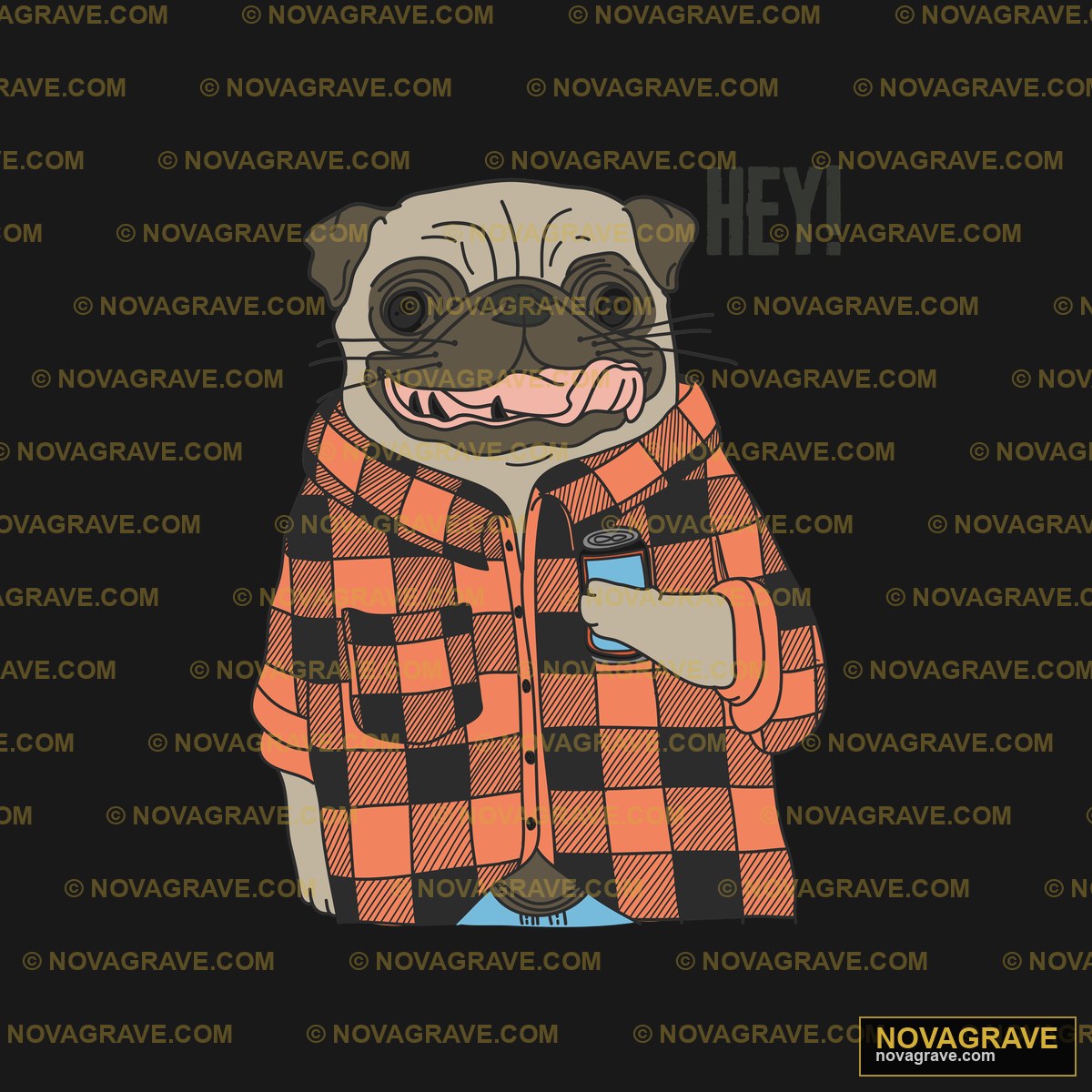 A Pug Wearing A Plaid Shirt And Holding A Cup Animals Wildlife - Design DTF