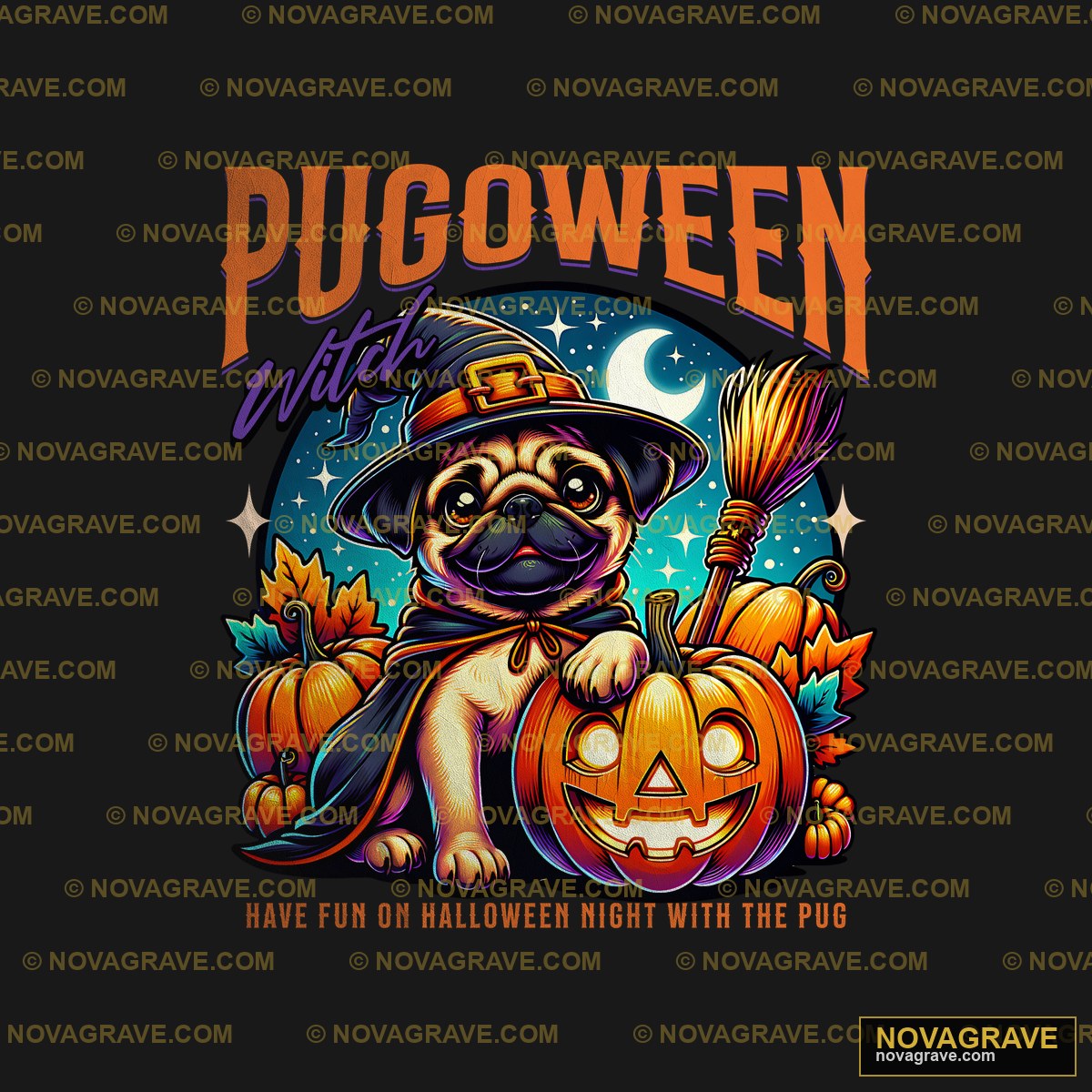 A Pug Wearing A Witch Hat Animals Wildlife - Design DTF