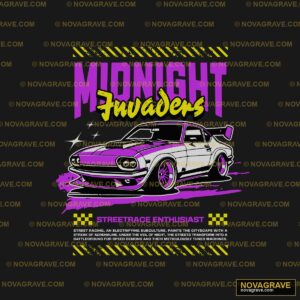 A Purple And Yellow Car With The Words Midnig Typography Slogans - DTF Transfer Design