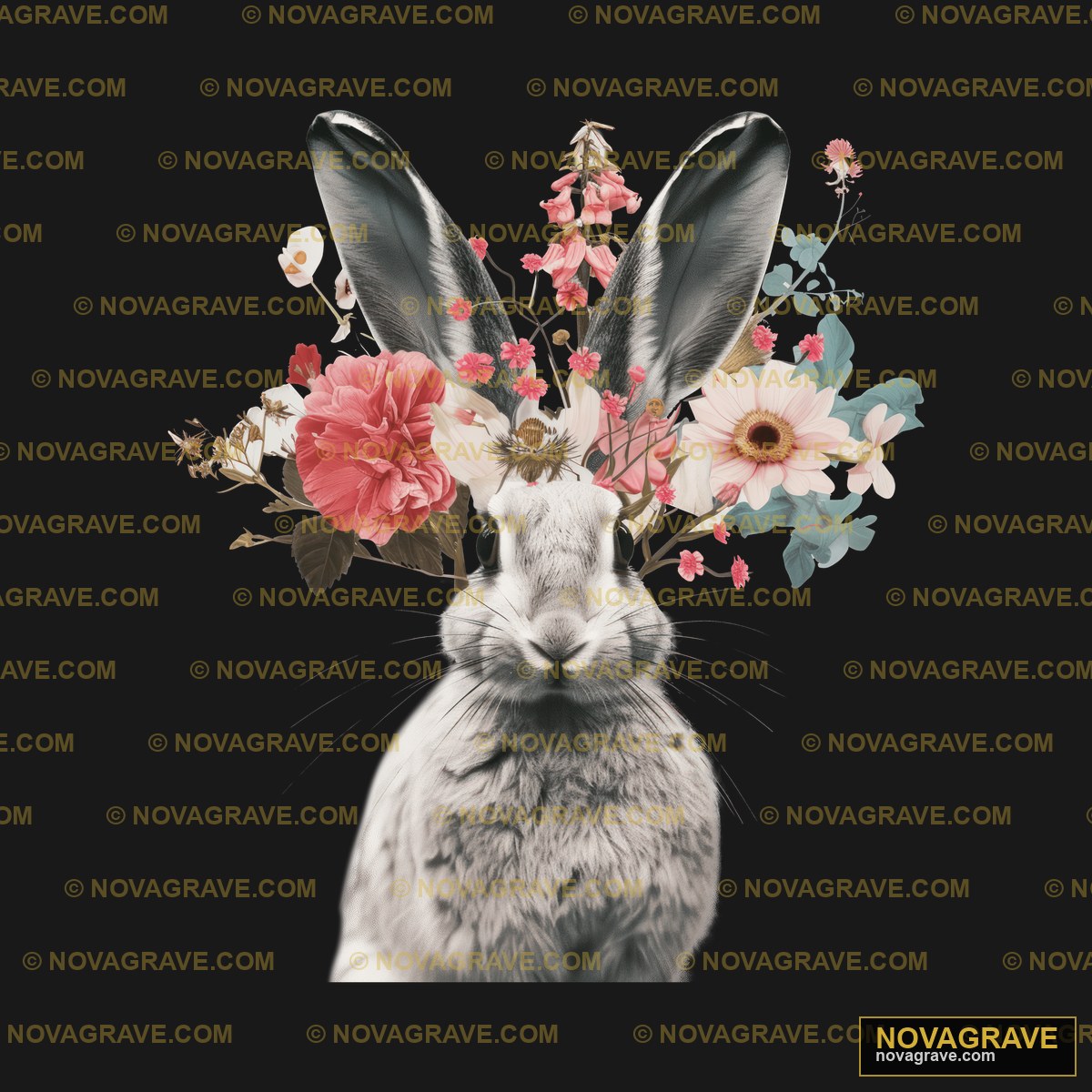 A Rabbit With A Floral Crown On Its Head Animals Wildlife - DTF Transfer Design