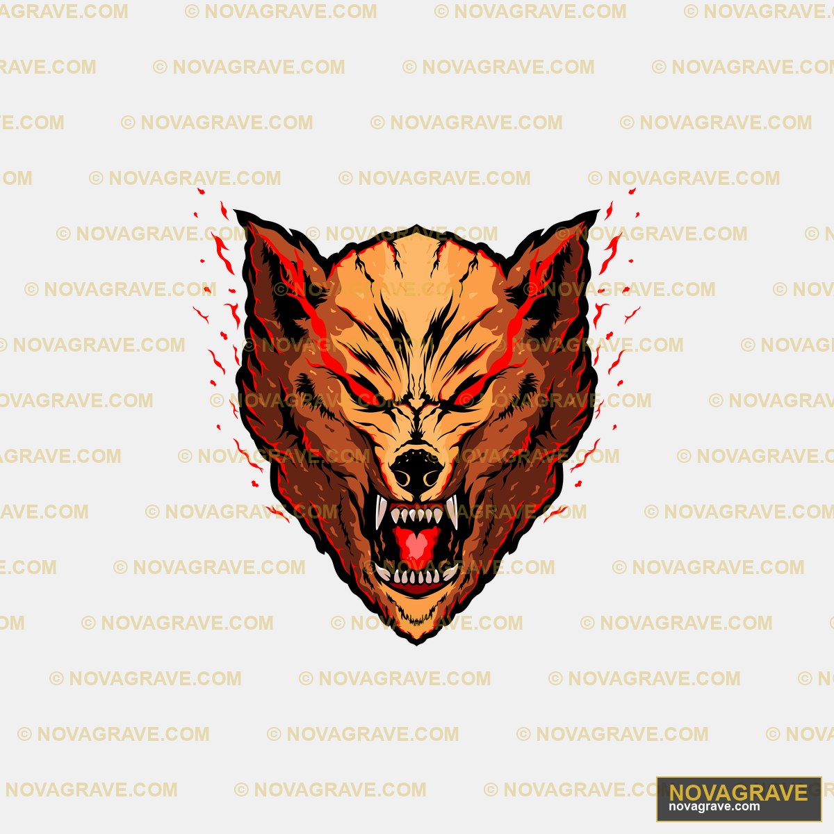 A Red And Black Wolf Head With A Red Eye Animals Wildlife - DTF Transfer Design