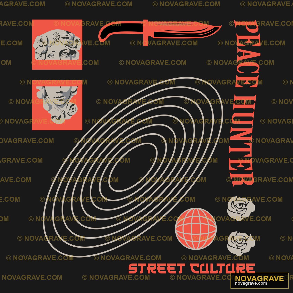 A Red And White Poster With A Knife And A Red Other Designs - DTF Transfer Design