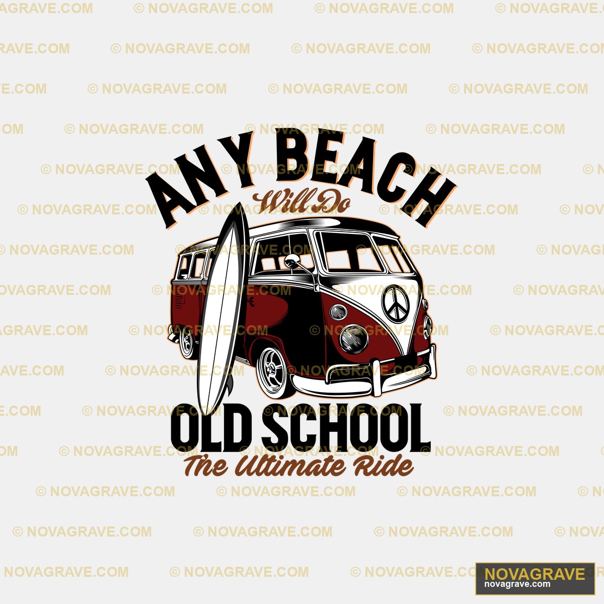 Retro Van Surfboard Any Beach Will Do DTF Design PNG