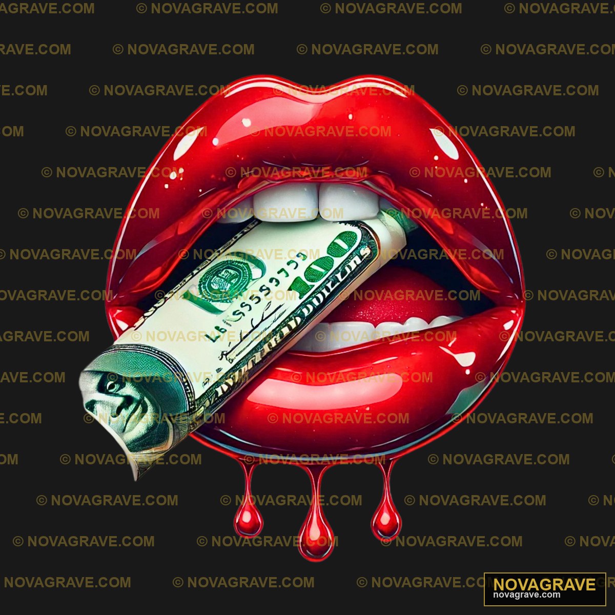 A Red Lips With Money Dripping From It Streetwear Urban - DTF Transfer Design