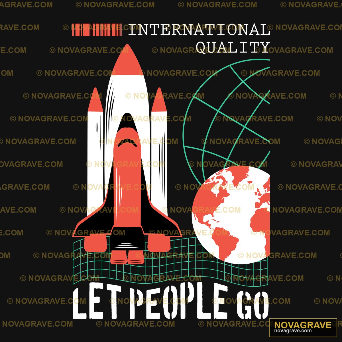 A Rocket With A Globe And A Rocket In The Bac Music Culture - DTF Transfer Design