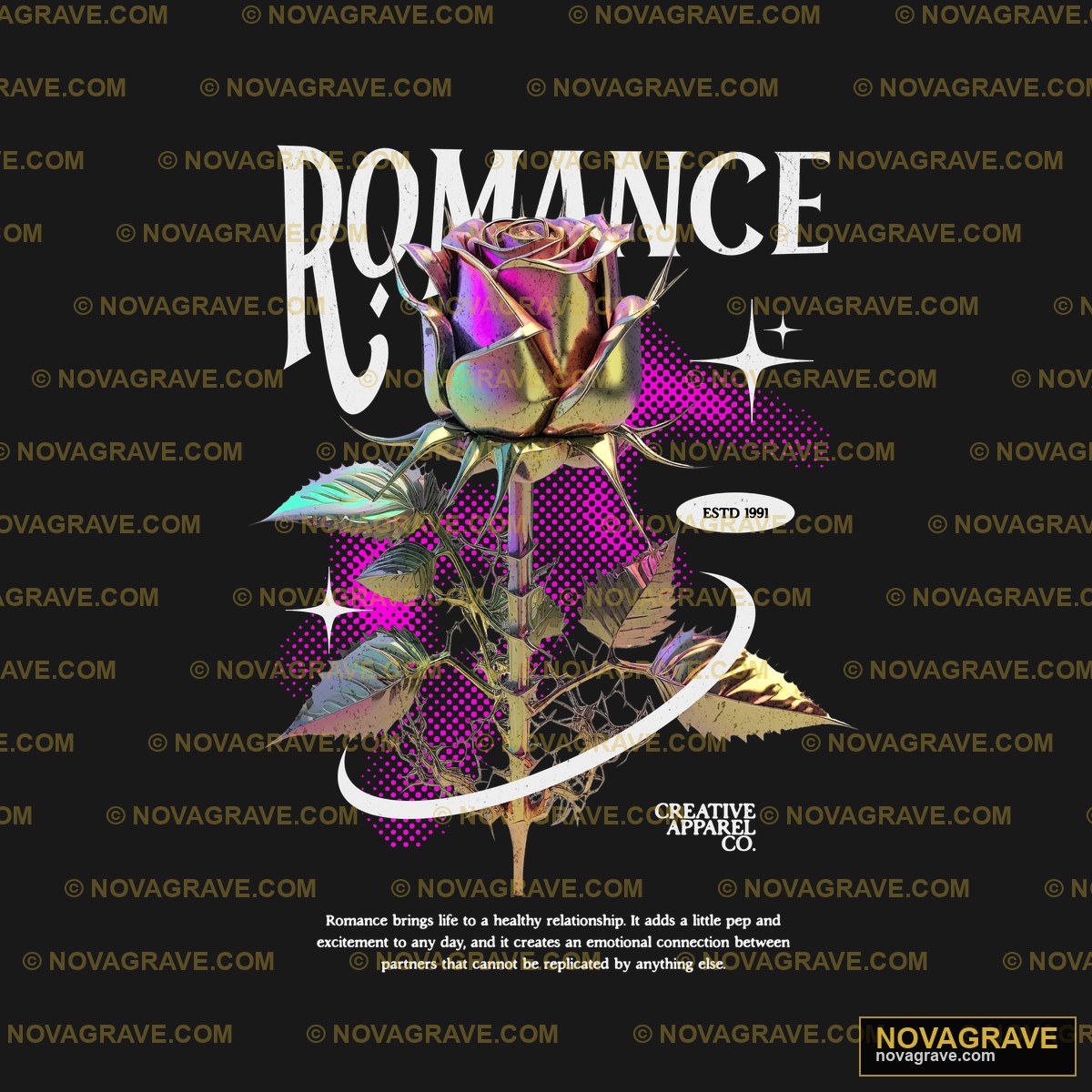 A Rose With The Words Romance And Roses Typography Slogans - Design DTF