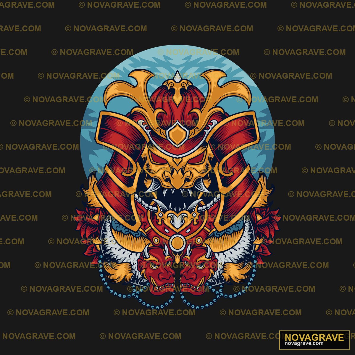 A Samurai Mask With A Dragon Head And A Chain Animals Wildlife - Design DTF