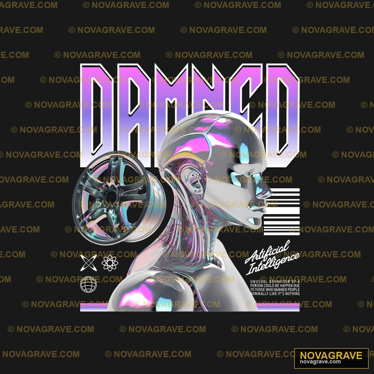 A Silver Robot With A Purple And Blue Backgro Other Designs - DTF Transfer Design
