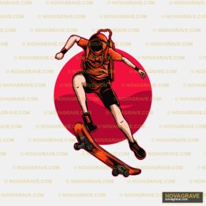 A Skateboarder In A Red Shirt And Black Short Sports Fitness - DTF Transfer Design