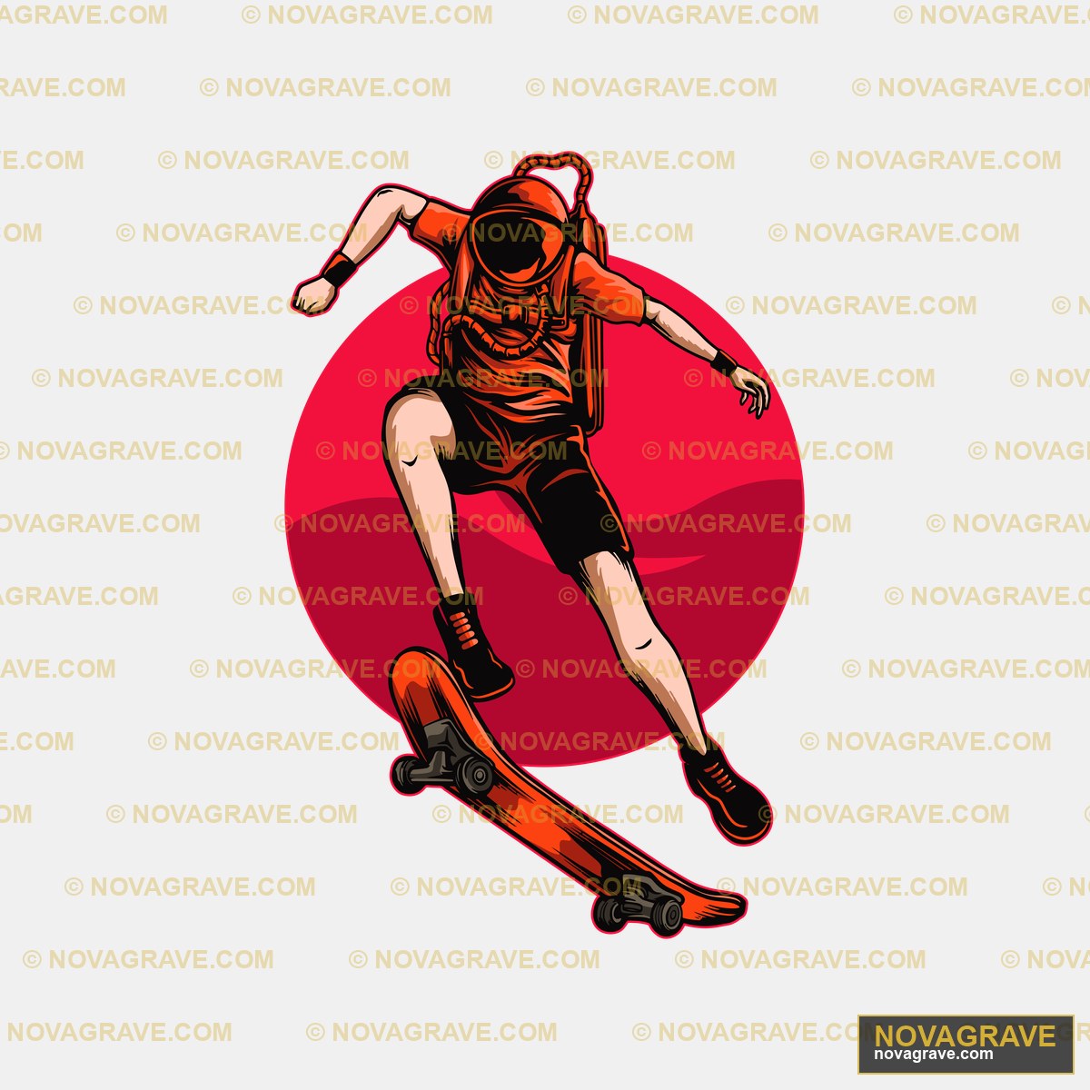 A Skateboarder In A Red Shirt And Black Short Sports Fitness - DTF Ontwerp