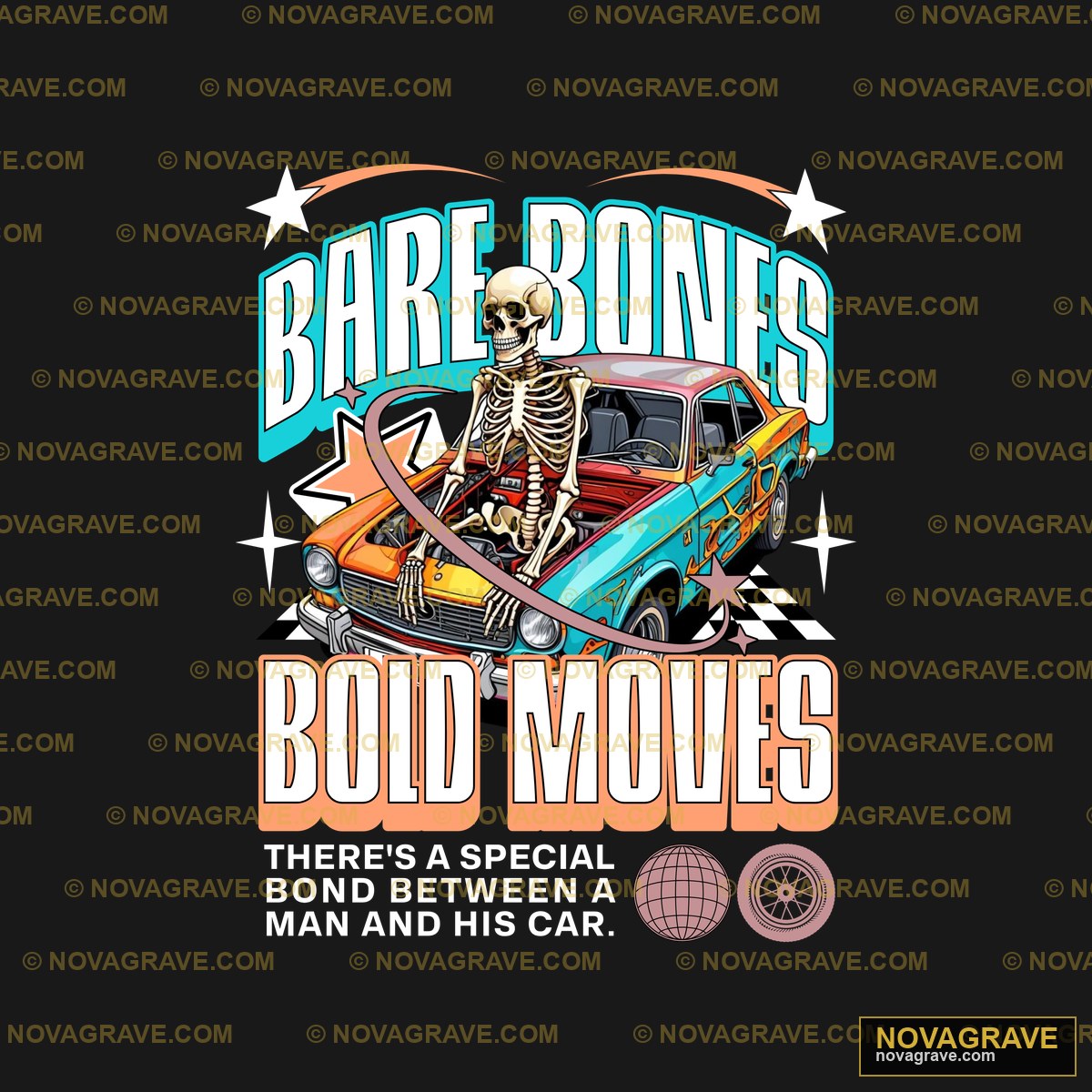A Skeleton Driving A Car With The Words Bare Streetwear Urban - Design DTF