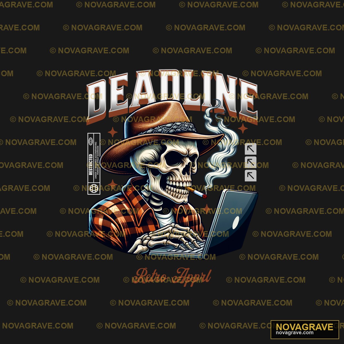 A Skeleton In A Cowboy Hat With A Laptop Animals Wildlife - DTF Transfer Design