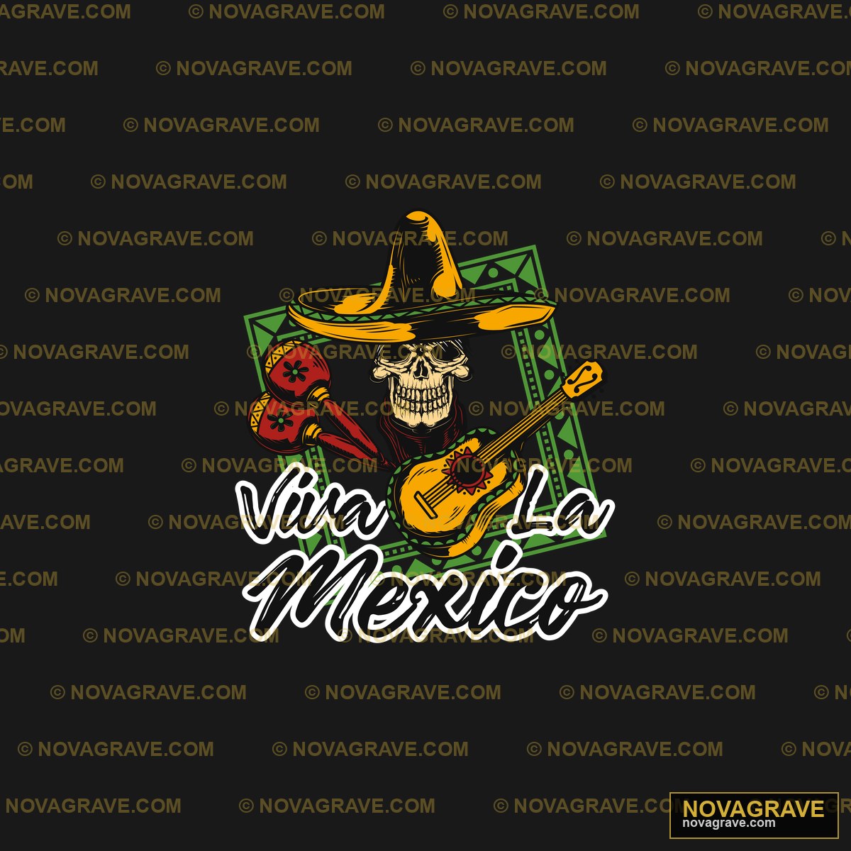 A Skeleton In A Sombrel Hat Playing A Guitar Streetwear Urban - Design DTF