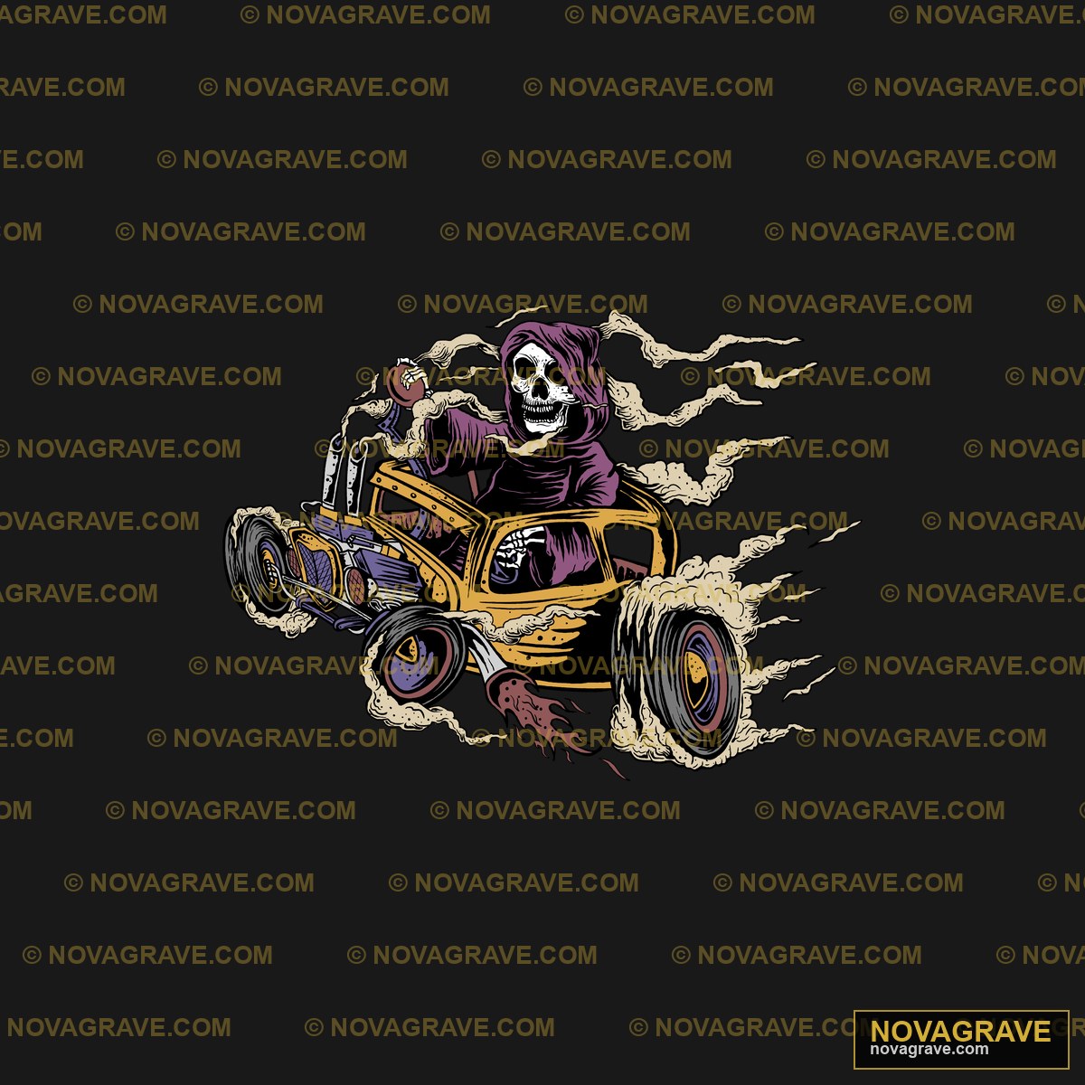 A Skeleton Riding A Car With A Skull On It Streetwear Urban - DTF Ontwerp