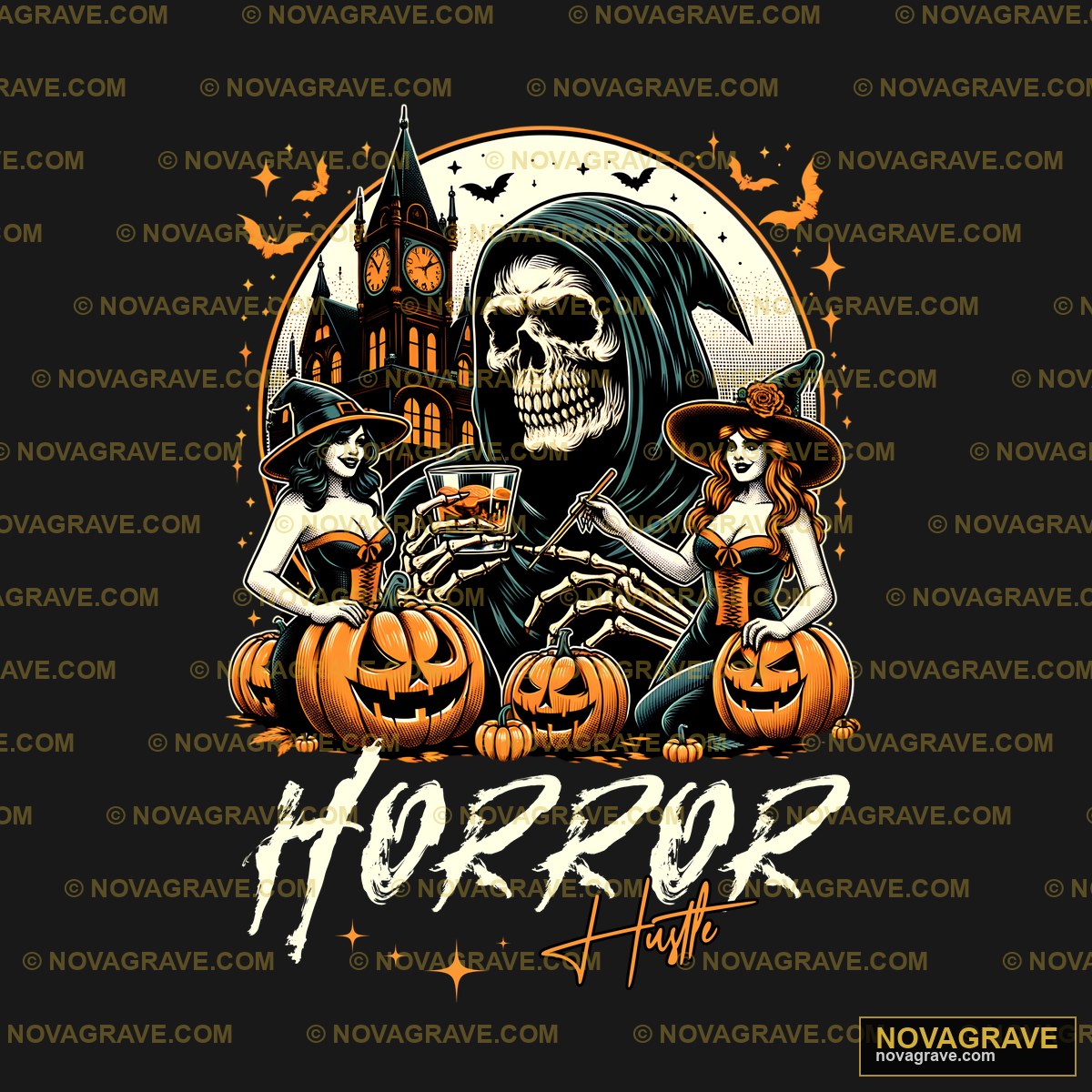 A Skeleton With A Hat And A Broom Sitting On Streetwear Urban - DTF Ontwerp
