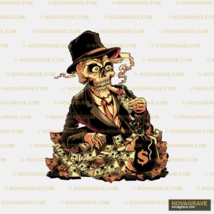 A Skeleton With A Hat And A Cigar Sitting On Streetwear Urban - Design DTF