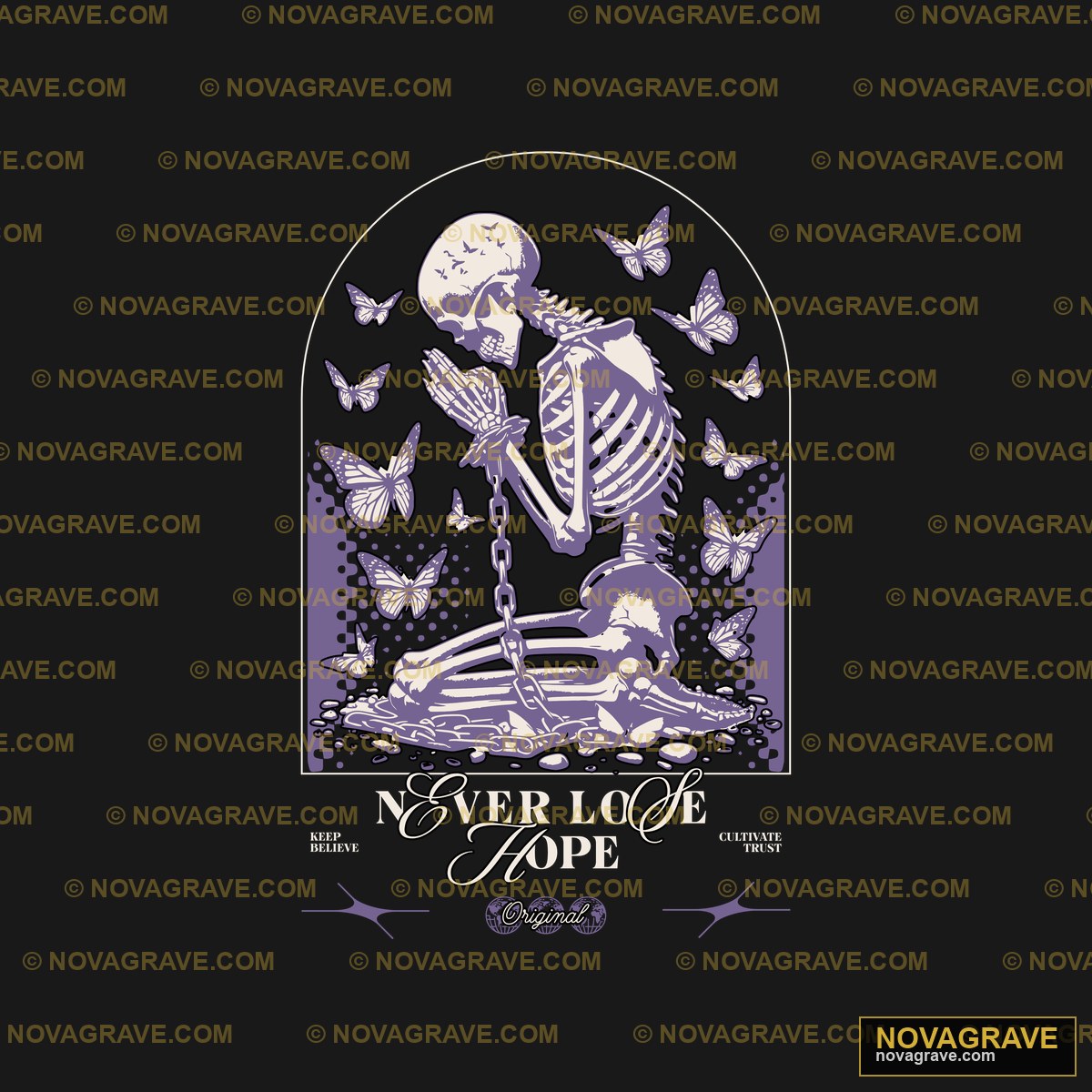 A Skeleton With Butterflies In The Background Streetwear Urban - DTF Transfer Design