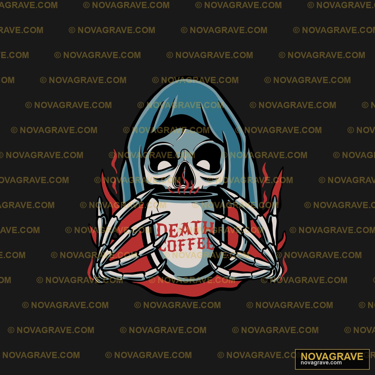 A Skull Holding A Coffee Cup With The Word De Streetwear Urban - DTF Transfer Design