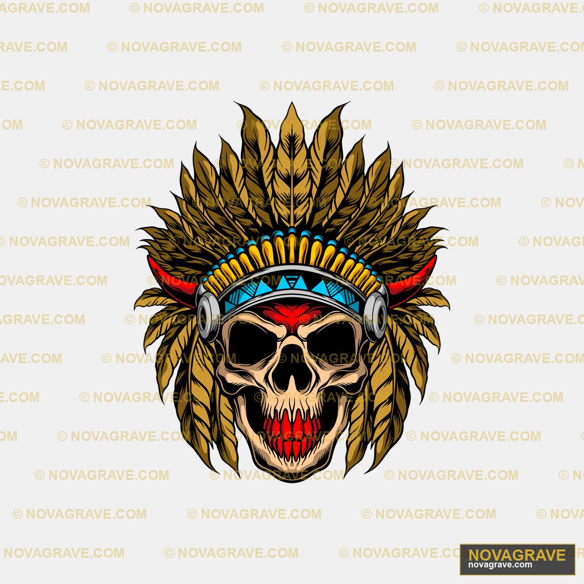A Skull In A Headdre With Feathers Streetwear Urban - Design DTF