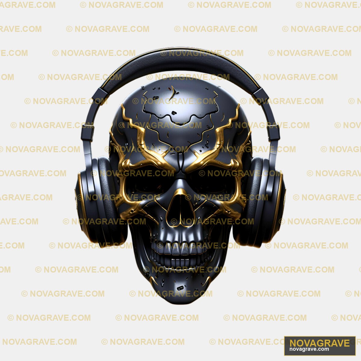 A Skull Wearing Headphones With A Skull On It Streetwear Urban - Design DTF