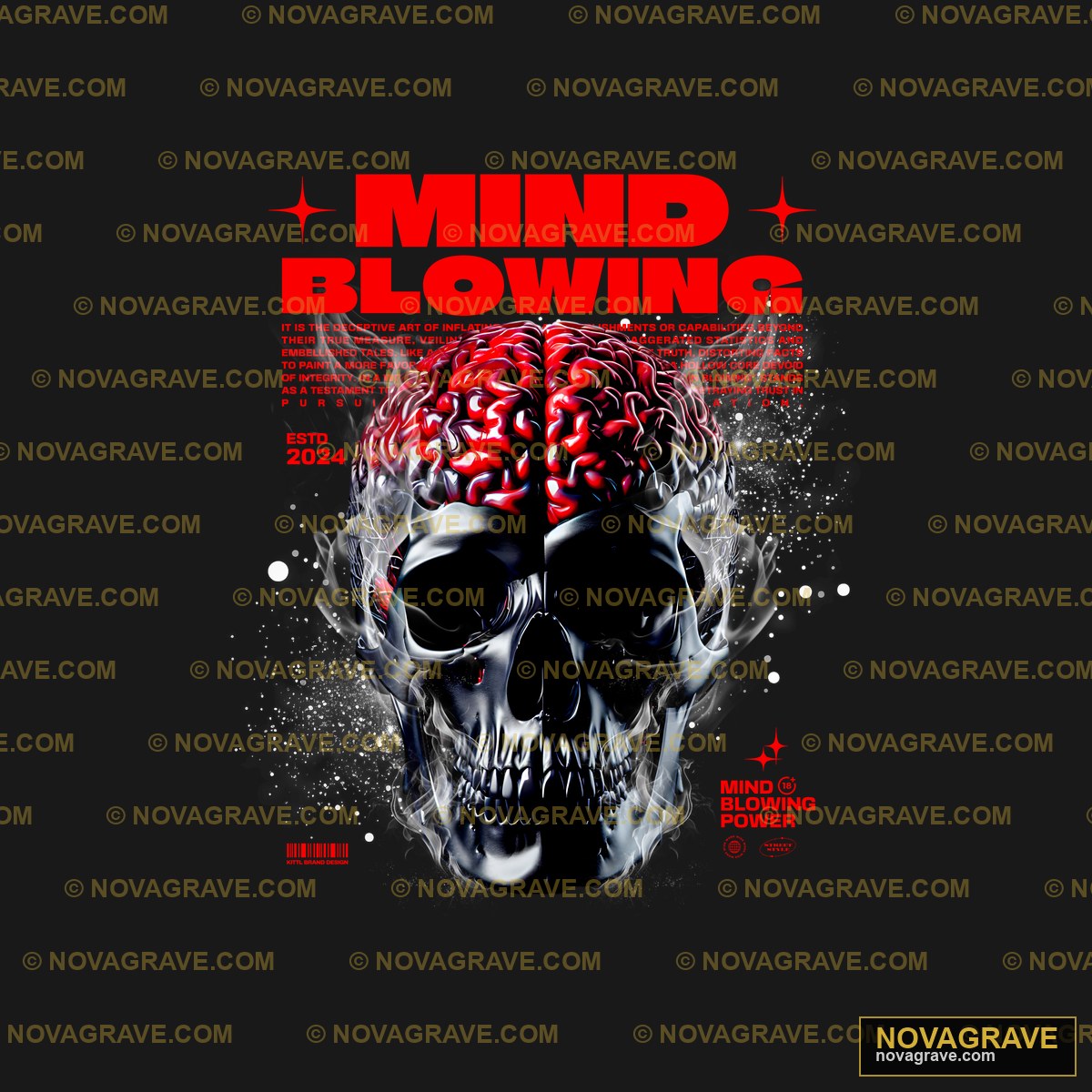 A Skull With A Brain On Its Head Streetwear Urban - DTF Ontwerp