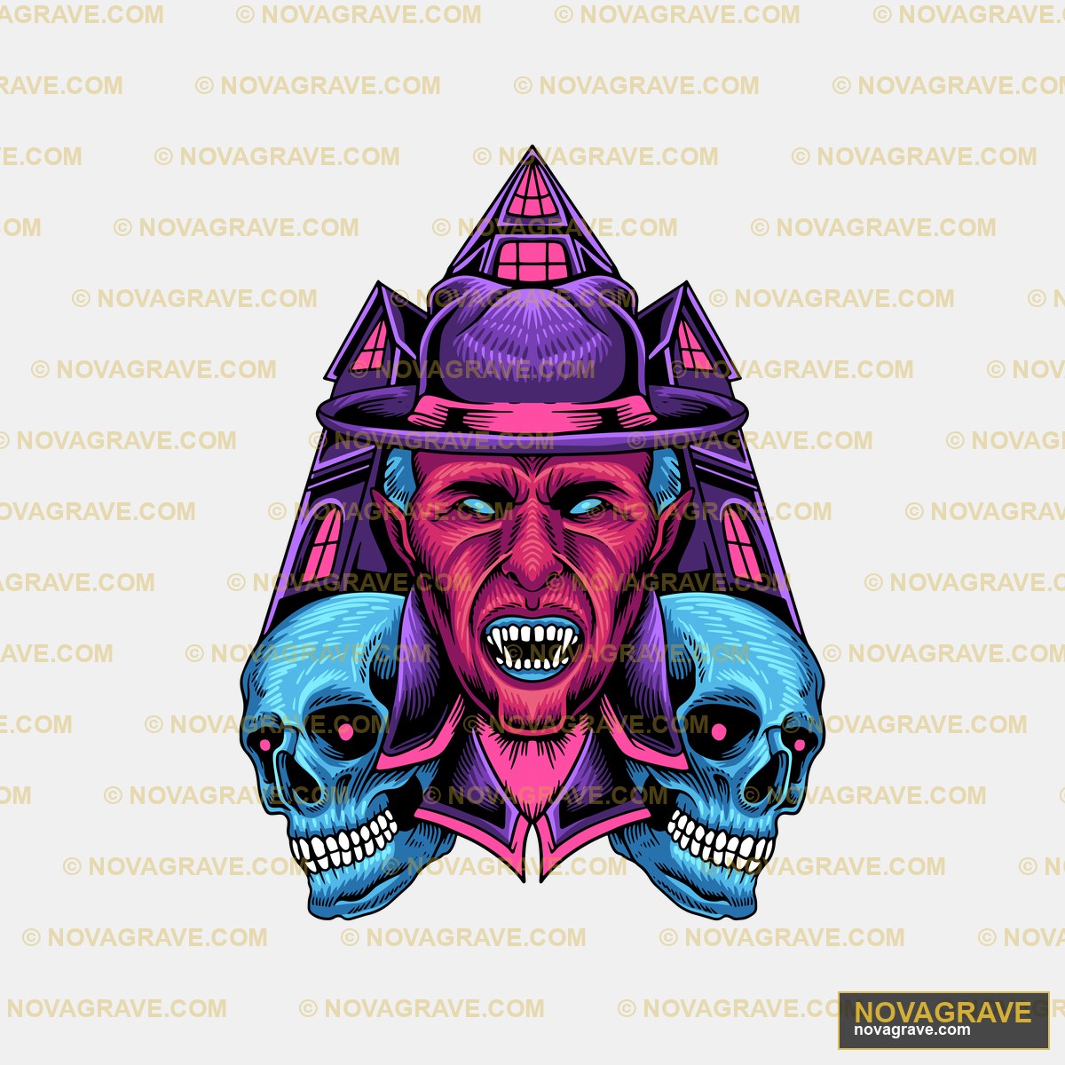 A Skull With A Hat And Two Skulls Streetwear Urban - Design DTF