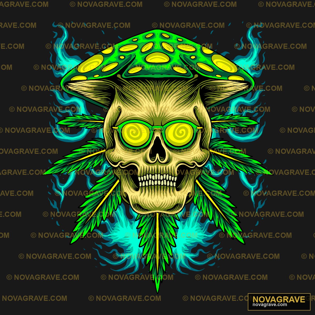A Skull With A Mushroom Hat And Green Eyes Streetwear Urban - DTF Ontwerp