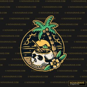 A Skull With A Palm Tree And A Skull In The M Streetwear Urban - Design DTF
