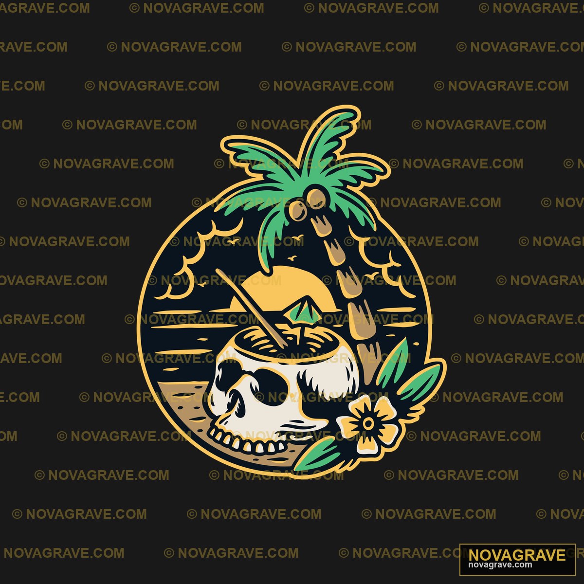 A Skull With A Palm Tree And A Skull In The M Streetwear Urban - Design DTF