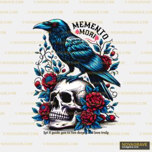 A Skull With A Raven On It And Roses Animals Wildlife - DTF Transfer Design