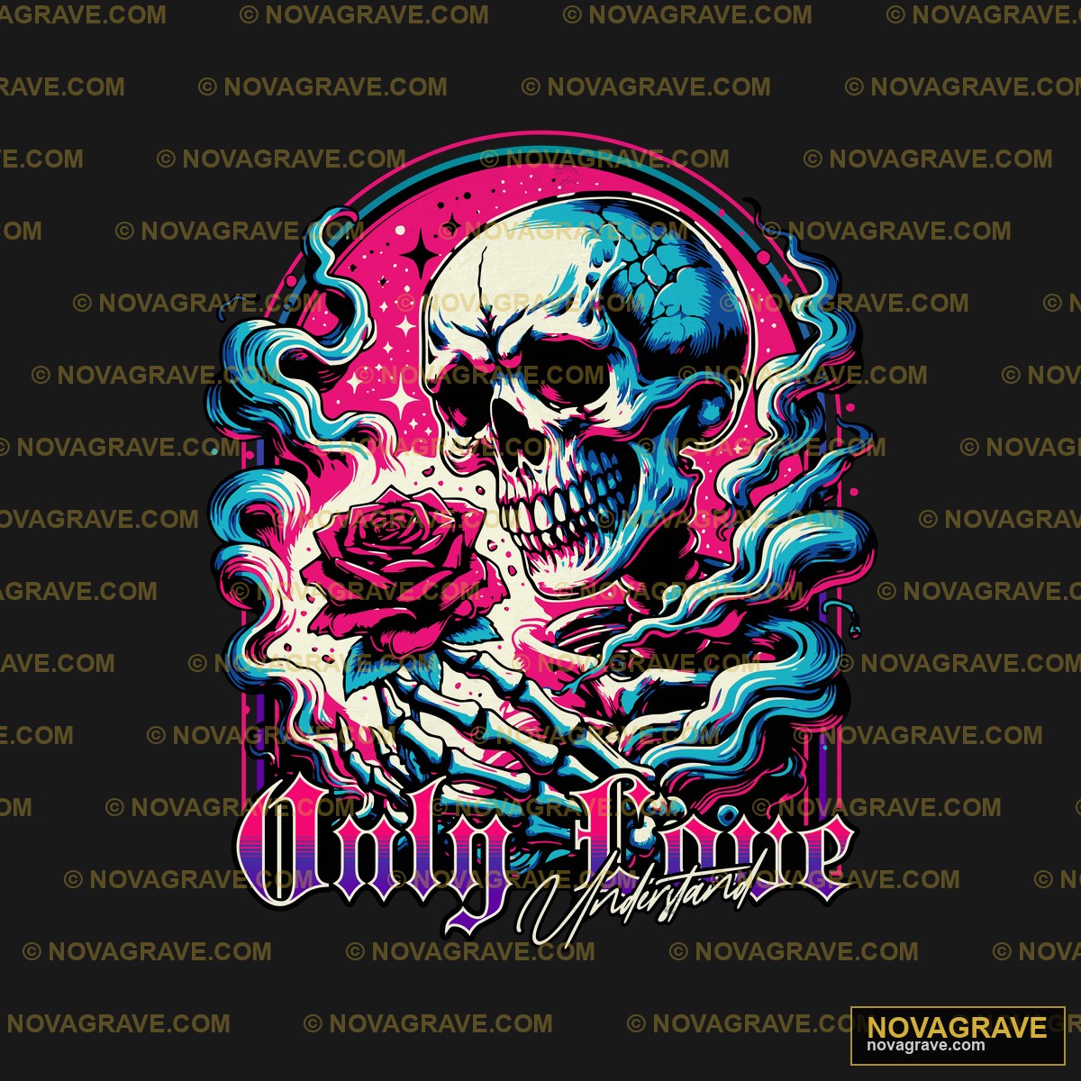 A Skull With A Rose In Its Mouth And The Word Streetwear Urban - DTF Transfer Design
