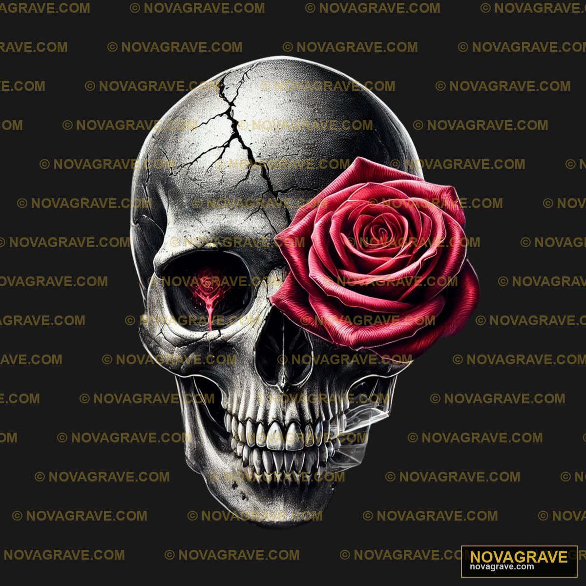 A Skull With A Rose On Its Forehead Streetwear Urban - DTF Transfer Design