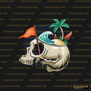 A Skull With A Surfboard And Palm Trees Streetwear Urban - DTF Ontwerp