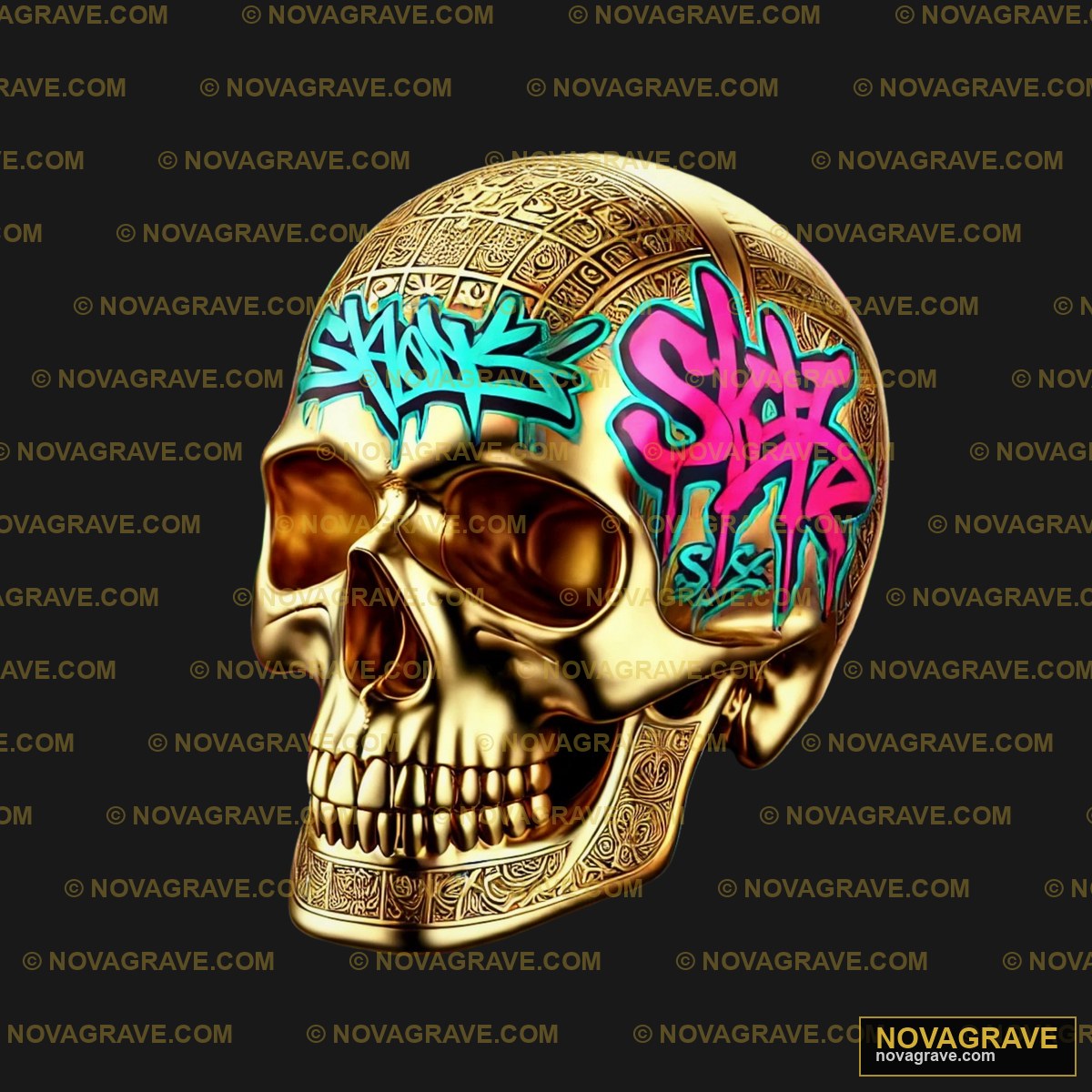 A Skull With Colorful Graffiti On It Streetwear Urban - DTF Transfer Design