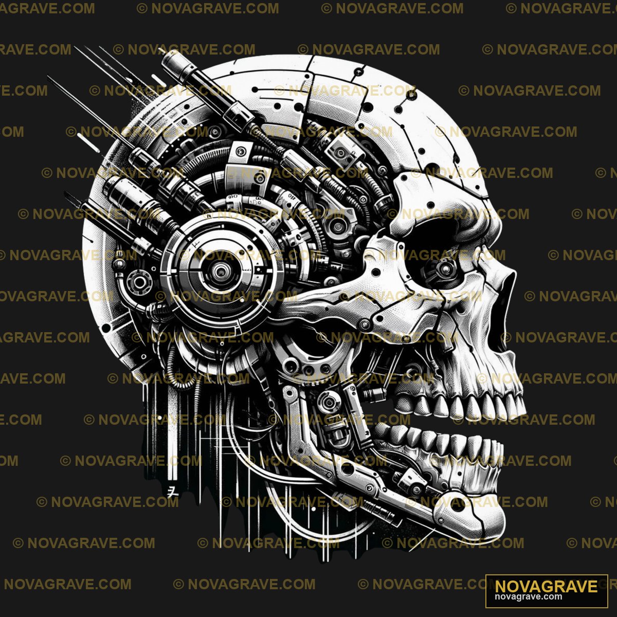 A Skull With Gears And A Machine Streetwear Urban - Design DTF
