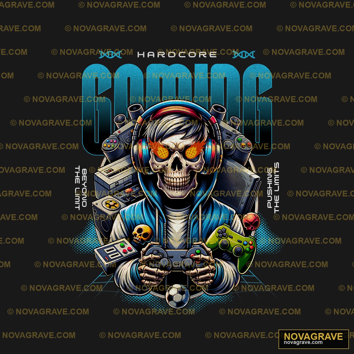 A Skull With Headphones And A Video Game Cont Streetwear Urban - DTF Ontwerp