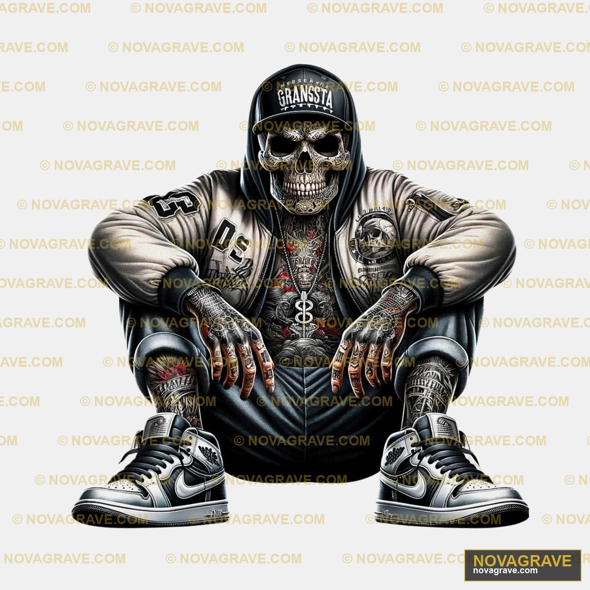 A Skull With Tattoos And A Hoodie Streetwear Urban - Design DTF