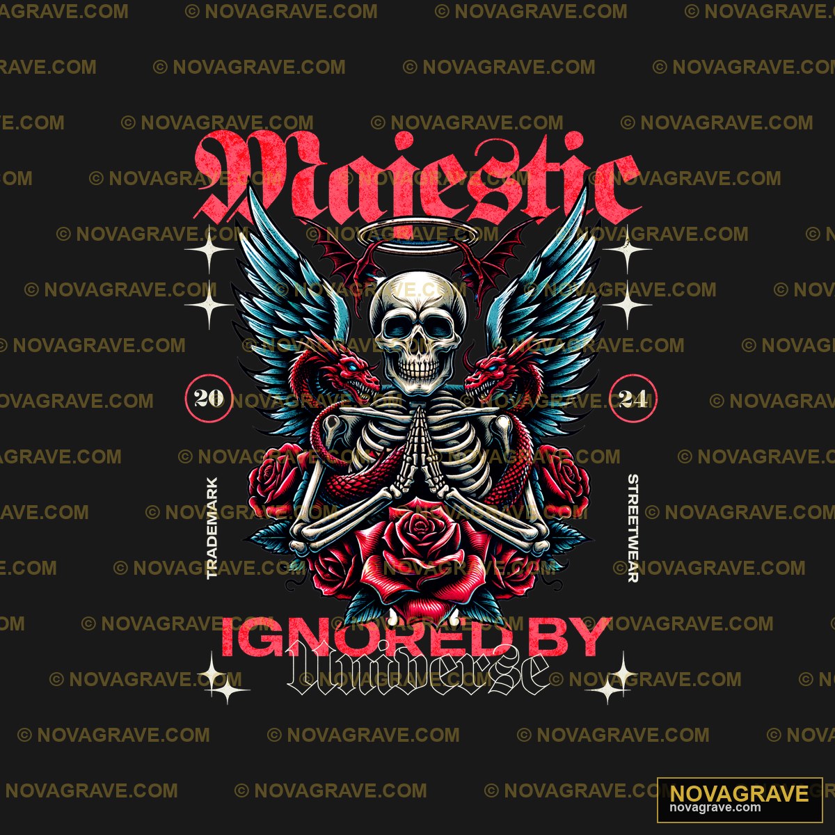 A Skull With Wings And Roses On It Streetwear Urban - Design DTF