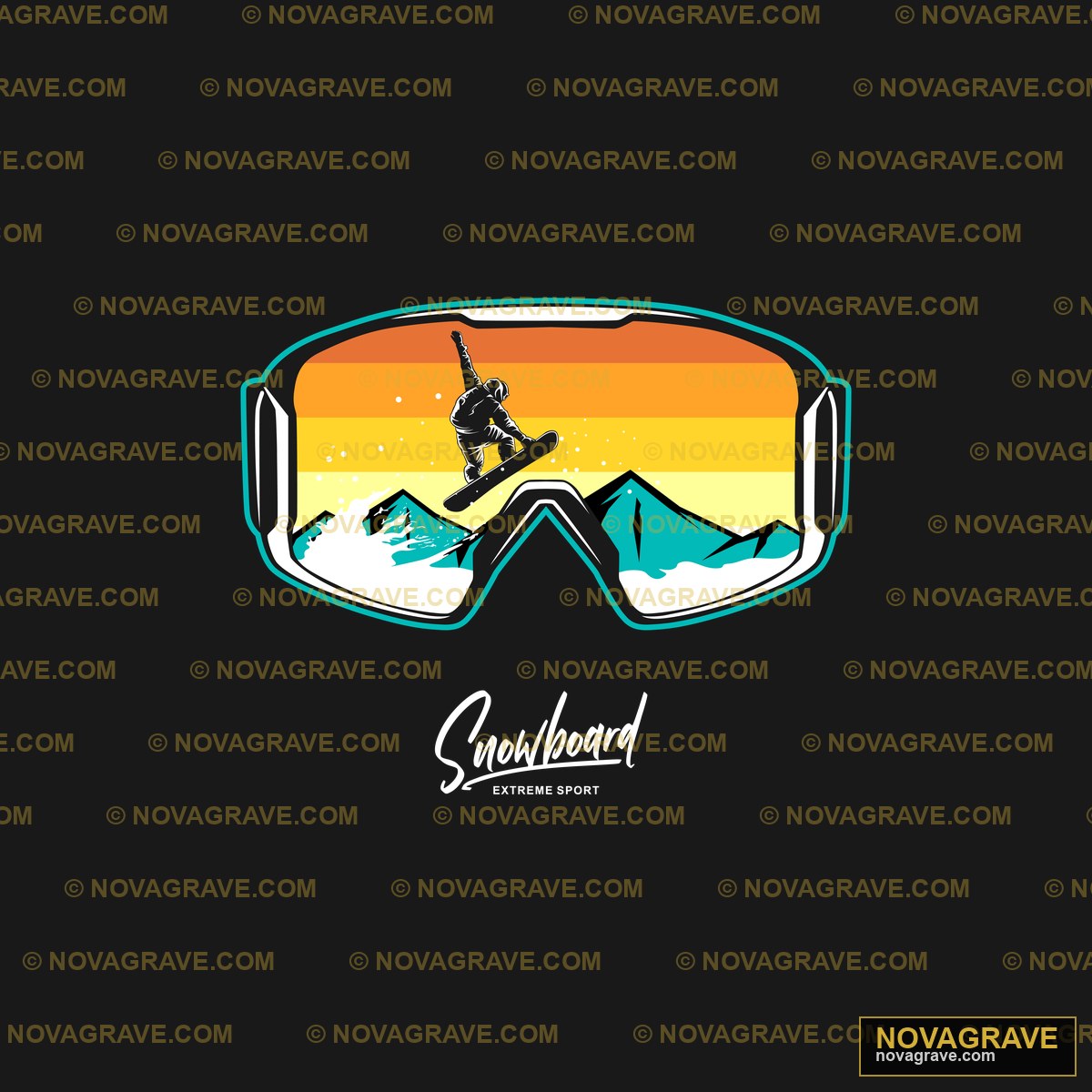 A Snowboarder In The Mountains With Ski Goggl Nature Botanical - DTF Transfer Design