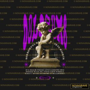 A Statue Of A Cupid Angel With A Purple Backg Religious Spiritua - Design DTF