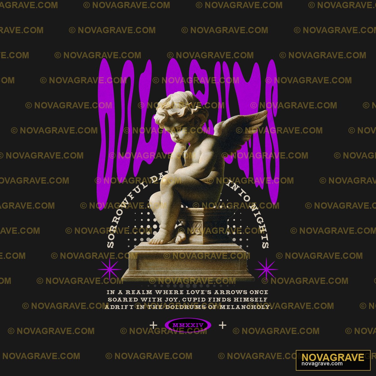 A Statue Of A Cupid Angel With A Purple Backg Religious Spiritua - DTF Transfer Design
