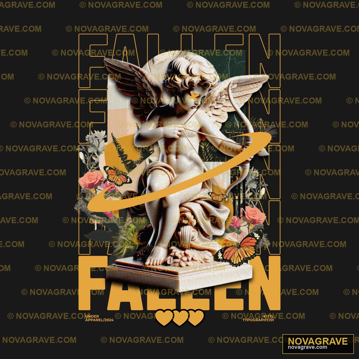 A Statue Of A Cupid Angel With A Ribbon Aroun Religious Spiritua - DTF Transfer Design