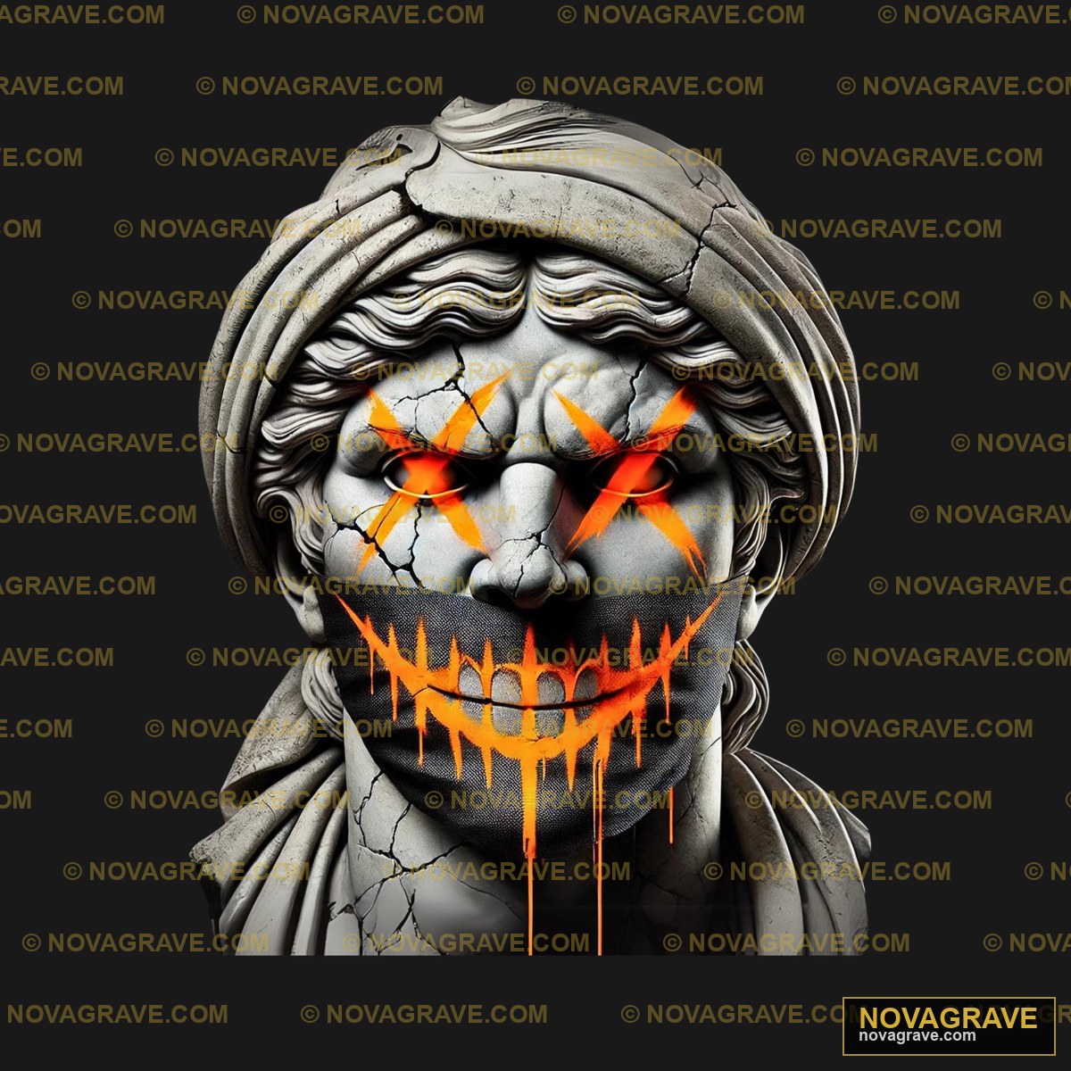 A Statue Of A Man With A Scary Face Other Designs - DTF Ontwerp