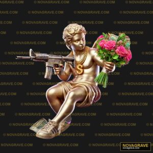 A Statue Of A Woman Holding A Gun And Flowers Nature Botanical - DTF Transfer Design