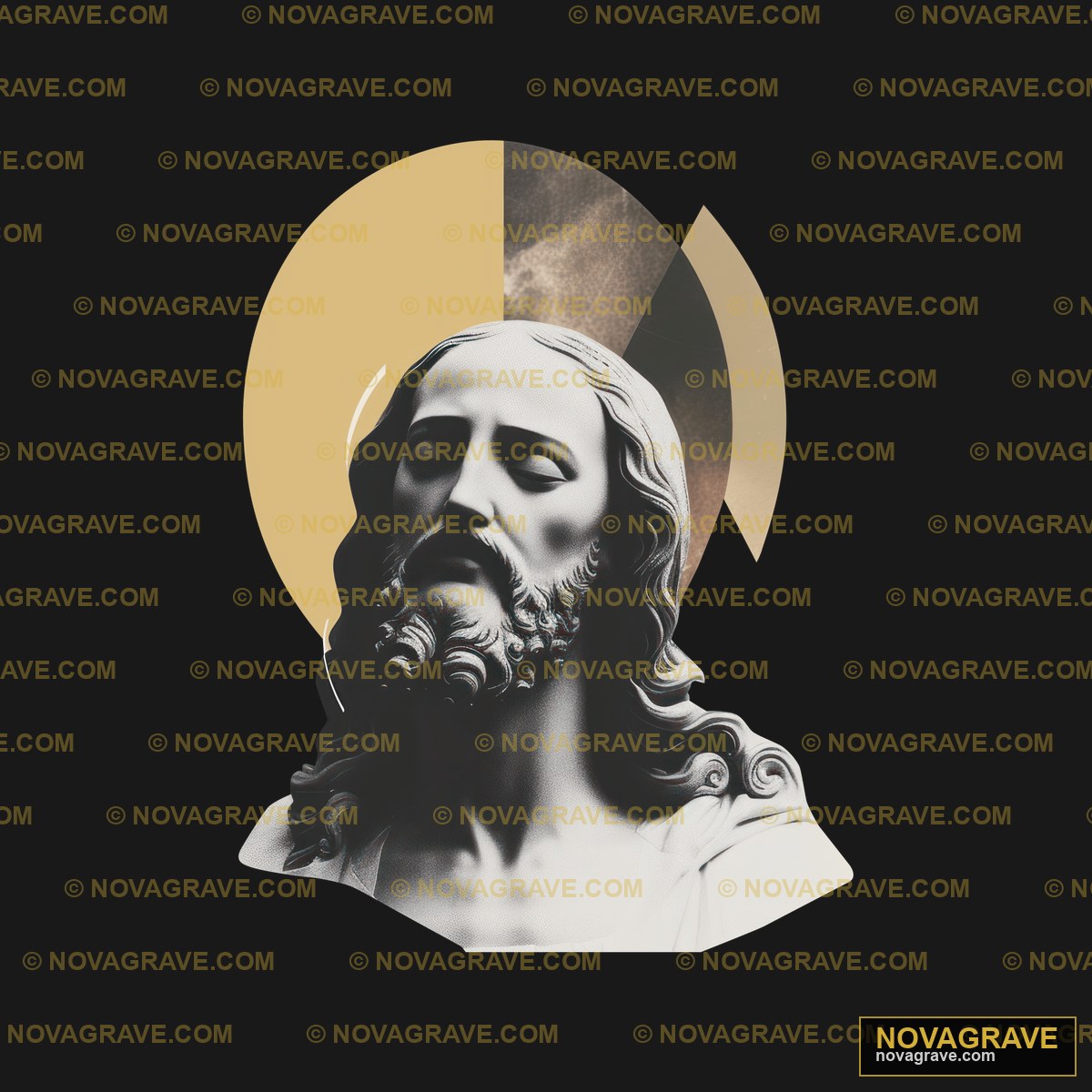 A Statue Of Jesus With A Moon In The Backgrou Nature Botanical - DTF Transfer Design